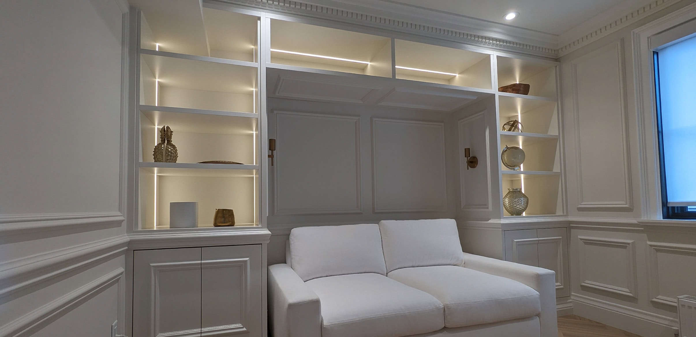bedroom wooden wall shelving system